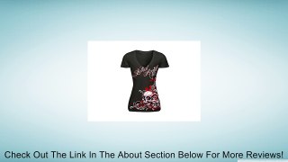 Lethal Threat Women's Lethal Angel Floral Skull V-Neck T-Shirt (Black/Red, Medium) Review