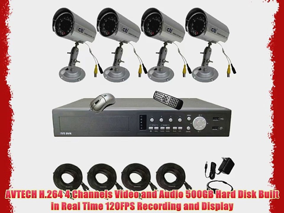 CIB R401H60W500G8753 4CH Security Surveillance DVR Four CCD Bullet Cameras KI...