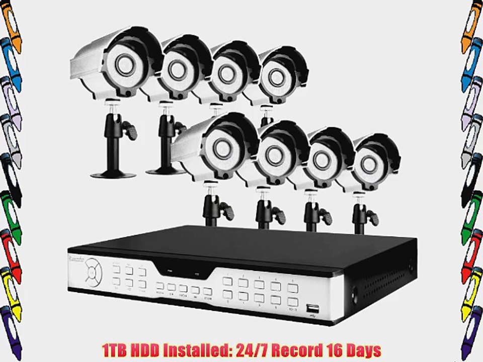ZMODO 16CH CCTV Security Surveillance DVR System with 8 Sony CCD IR Weatherproof Outdoor Security