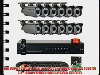 GWSecurity 16CH400WHD 16 Channel DVR   12 x 1000TVL (720P) Vari-Focal Zoom 147 feet IR Outdoor