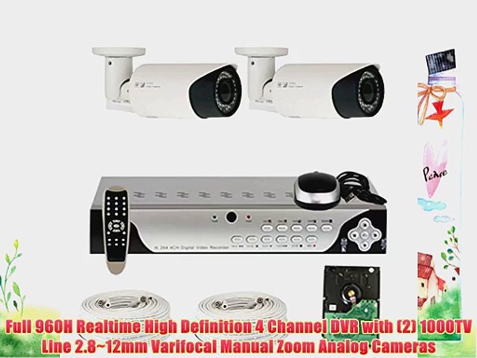 GW Security High End 4 Channel CCTV DVR Surveillance Security Camera System with 2 x 1000TVL