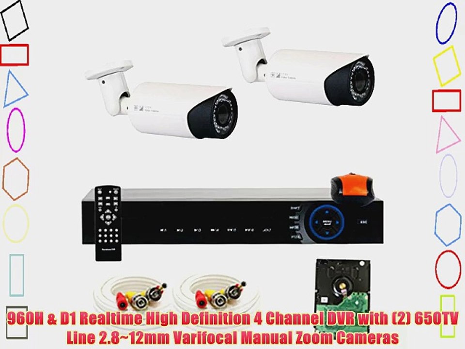GW Security 4 Channel CCTV DVR Surveillance Security Camera System with 2 x 650TVL Varifocal