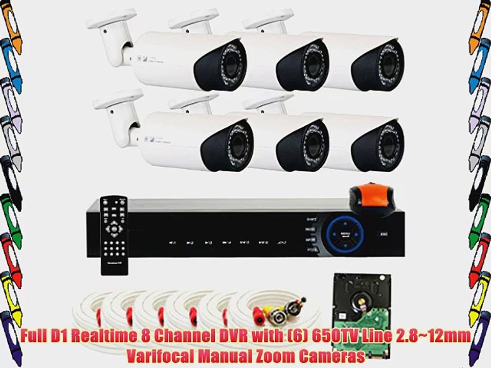GW Security 8 CH CCTV DVR Surveillance Security Camera System with 6 x 650TVL Varifocal Zoom