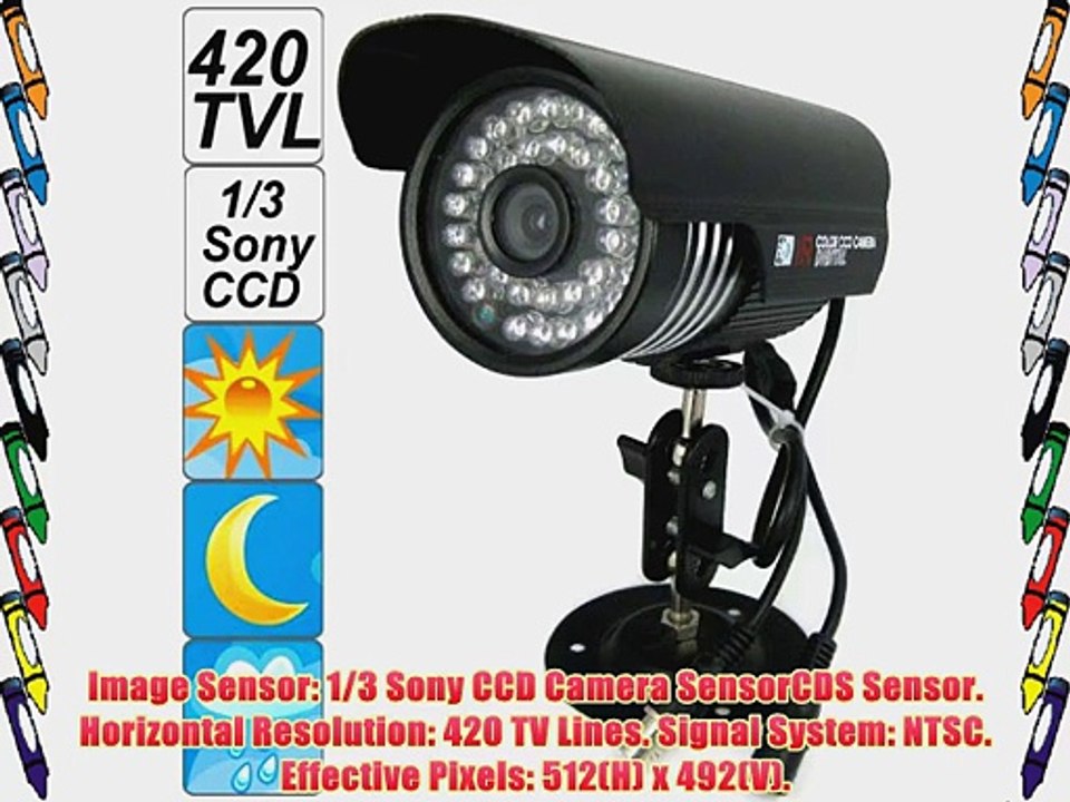 SecurityIng - Black Housing 420 TVL 1/3 Sony CCD Colorful Night Vision Indoor / Outdoor Bullet