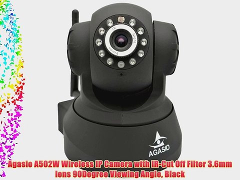 Agasio A502W Wireless IP Camera with IR-Cut Off Filter 3.6mm lens 90Degree Viewing Angle Black