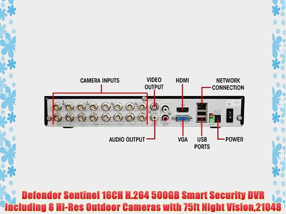 Defender Sentinel 16CH H.264 500GB Smart Security DVR Including 8 Hi-Res Outdoor Cameras with