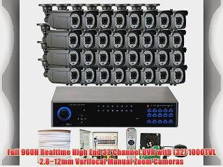 GWSecurity 32CH400WHD 32 Channel DVR   32 x 1000TVL (720P) Vari-Focal Zoom 147 feet IR Outdoor