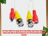 (4) Pack 100ft Pre-made All-in-One Video and Power BNC RCA Cable with BNC to RCA Connector