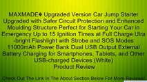 MAXMADE� Upgraded Version Car Jump Starter Upgraded with Safer Circuit Protection and Enhanced Moulding Structure Perfect for Starting Your Car in Emergency Up to 15 Ignition Times at Full Charge Ulra-bright Flashlight with Strobe and SOS Modes 11000mAh P