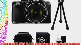 Nikon COOLPIX P530 16.1 MP Digital Camera with 42x Zoom (Black) Super Bundle W/ 16 GB Secure