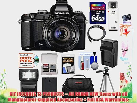 Olympus Stylus 1 Digital Camera with 28-300mm f/2.8 Lens (Black) with 64GB Card Battery