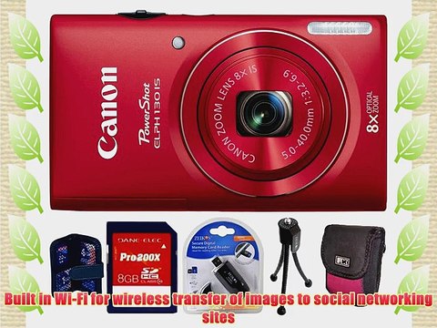 Canon PowerShot ELPH 130 IS 16.0 MP Digital Camera (Red) 8 GB Kit