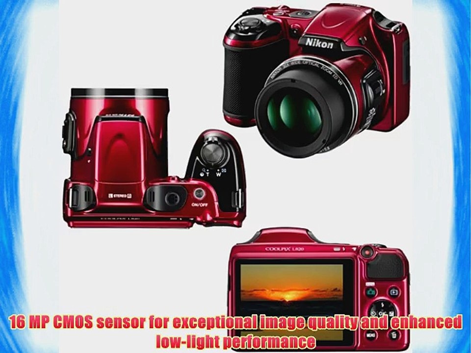 Nikon COOLPIX L820 16 MP Digital Camera with 30x Zoom (Red)   4 AA Batteries withRapid Charger
