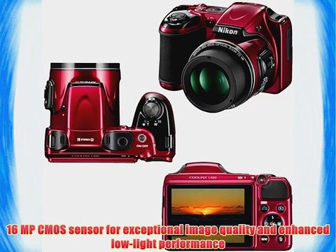 Nikon COOLPIX L820 16 MP Digital Camera with 30x Zoom (Red) 4 AA Batteries withRapid Charger
