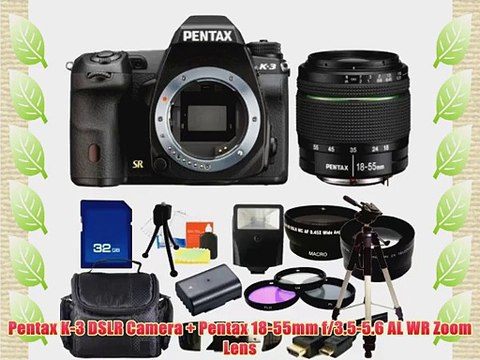 Pentax K-3 Pentax SLR 24MP SLR Camera with Pentax DA 18-55mm f/3.5-5.6 AL WR Zoom Lens. Includes: