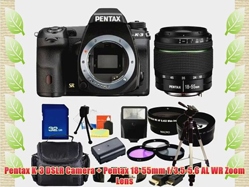 Pentax K-3 Pentax SLR 24MP SLR Camera with Pentax DA 18-55mm f/3.5-5.6 AL WR Zoom Lens. Includes:
