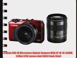 Canon EOS-M Mirrorless Digital Camera With EF-M 18-55MM 22Mm STM Lenses And 90EX Flash (Red)