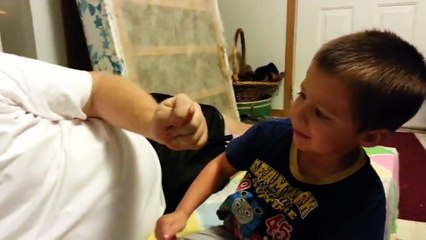 The father becoming foollish  his innocent child.