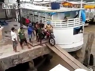 Motorcycle fell down into the sea