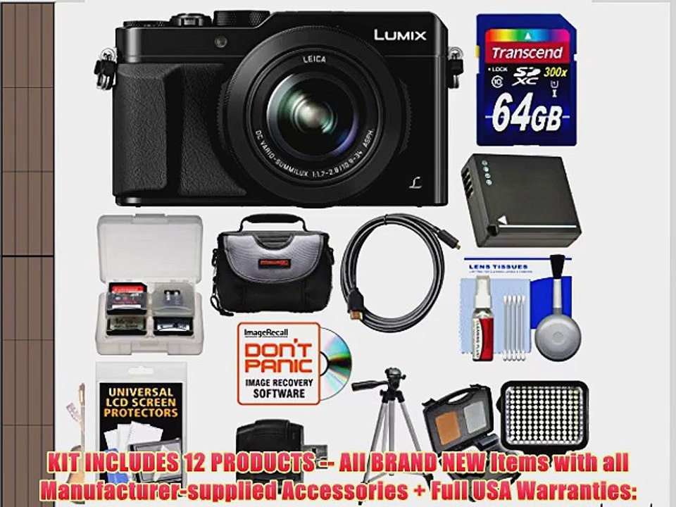 Panasonic Lumix DMC-LX100 4K Wi-Fi Digital Camera with 64GB Card   Case   Video Light