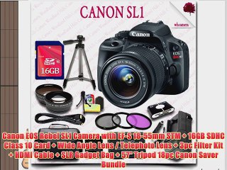 Canon EOS Rebel SL1 Camera with EF-S 18-55mm STM   16GB SDHC Class 10 Card   Wide Angle Lens