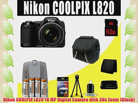 Nikon COOLPIX L820 16 MP Digital Camera with 30x Zoom (Black) 2600 mAh 4 AA Pack NiMH Rechargeable