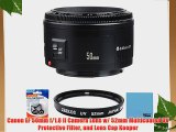 Canon EF 50mm f/1.8 II Camera Lens w/ 52mm Multicoated UV Protective Filter and Lens Cap Keeper