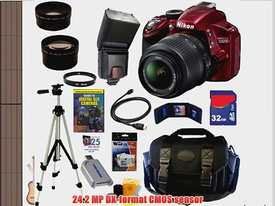 Nikon D3200 24.2 MP CMOS Digital SLR Camera (Red) with 18-55mm f/3.5-5.6 AF-S DX VR NIKKOR