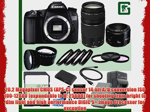 Canon EOS 70D Digital SLR Camera Canon EF 75-300mm III Lens Canon 50mm f/1.8 Lens 32GB