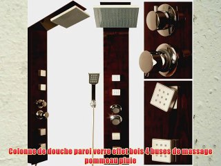 Colonne de douche paroi verre effet bois 4 buses de massage pommeau pluie