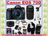 Canon EOS 70D DSLR Camera with 3 Canon Lenses Pro Pack: Includes - Canon EF-S 18-135mm f/3.5-5.6