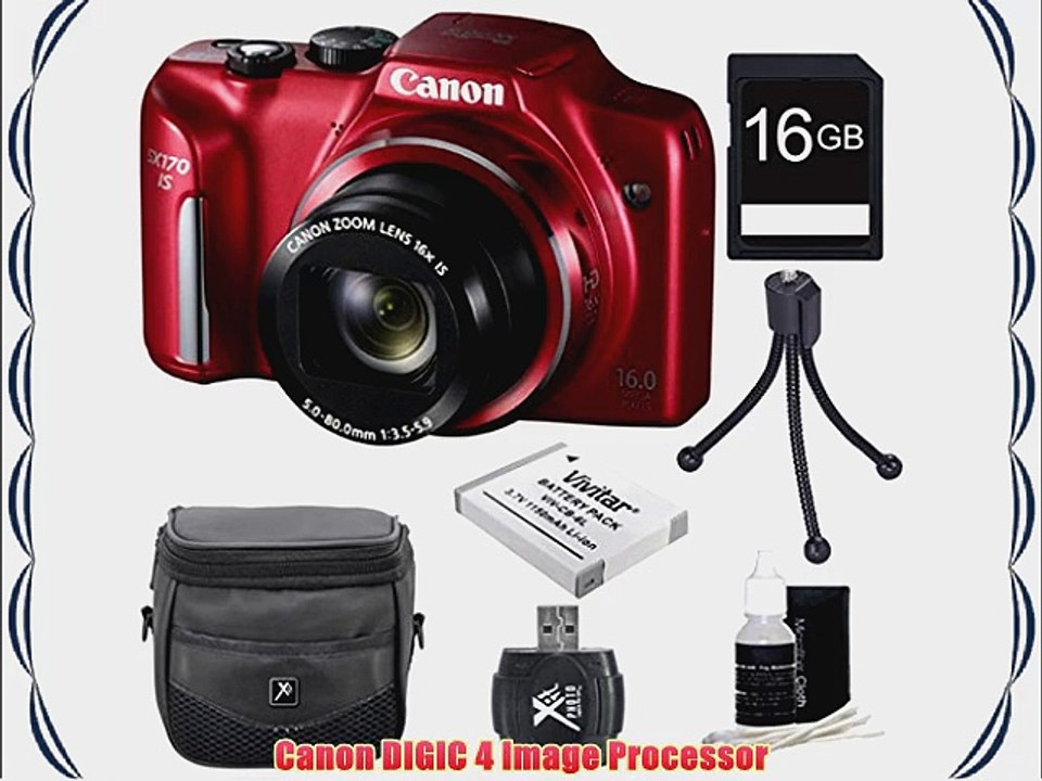 Canon PowerShot SX170 IS 16.0 MP Digital Camera with 16x Optical Zoom and 720p HD Video (Red)