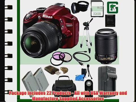 Nikon D3200 CMOS DSLR Camera with 18-55mm VR Lens (Red) Nikon 55-200mm f/4-5.6G ED IF AF-S