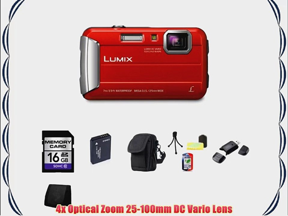 Panasonic Lumix DMC-TS25 16.1 MP Tough Digital Camera (Red) 16GB Package 2