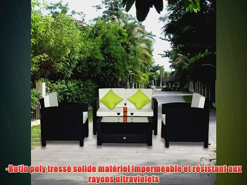 SALON DE JARDIN CANAP? POLY ROTIN TRESS? NOIR 14 PI?CES NEUF 14