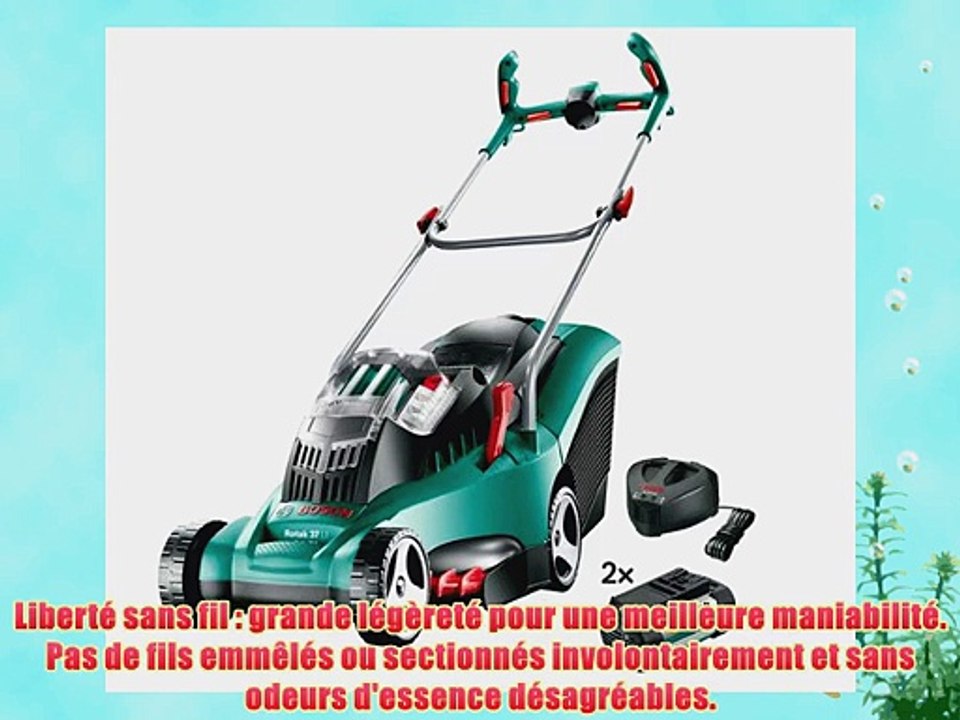 Bosch Tondeuse ? gazon sans fil Rotak 37 LI avec guidon Ergoflex diam?tre de coupe 37 cm et