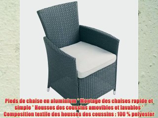 Lot de 4 fauteuils de jardin Gris - en r?sine tress?e - 58cm x 575cm x 84cm - 4 coussins (cr?me)