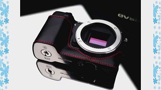 Gariz Genuine Leather XS-CHNEX5RBKR Camera Metal Half Case for Sony NEX-5R NEX5R Black   Red