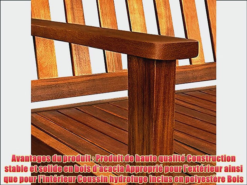 Banc de jardin bois acacia avec coussin 120 cm avec bo?te de rangement int?gr?e - coussin inclus