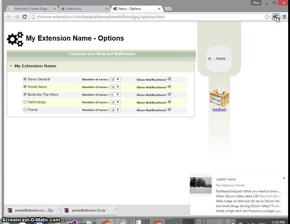 Create Google Chrome Extension in 5 minutes (using RSS links)