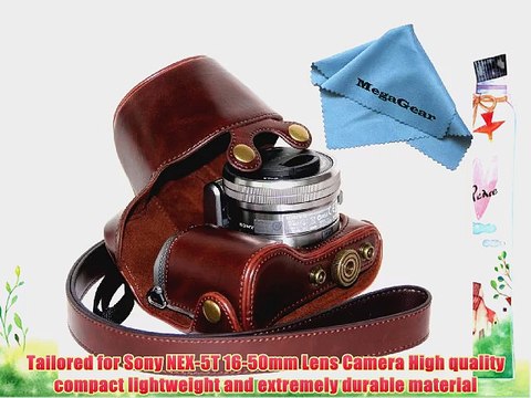 MegaGear Ever Ready Protective Dark Brown Leather Camera Case Bag for Sony NEX-5T 16-50mm