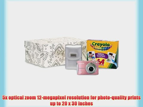 Olympus FE-46 12MP Digital Camera Pink Crayola Kit with 5x Optical Zoom and 2.7 inch LCD and