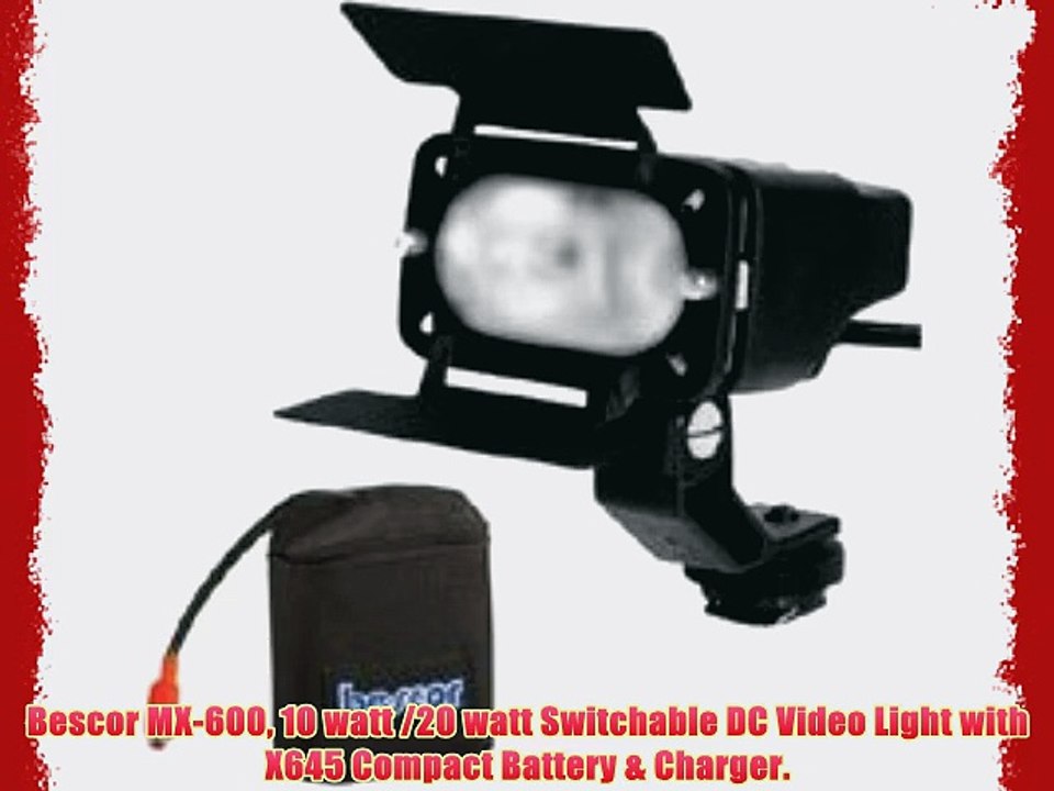 Bescor MX-600 10 watt /20 watt Switchable DC Video Light with X645 Compact Battery