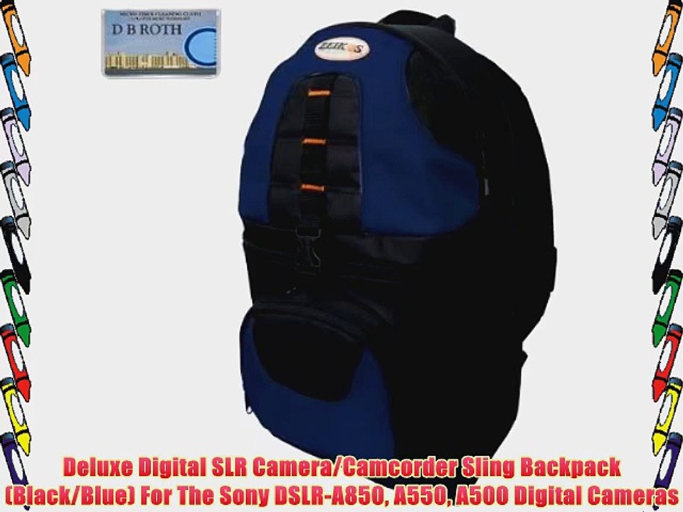Deluxe Digital SLR Camera/Camcorder Sling Backpack (Black/Blue) For The Sony DSLR-A850 A550
