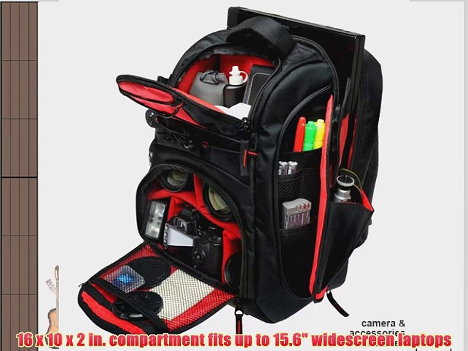 Precision Design Multi-Use Laptop/Tablet Digital SLR Camera Backpack Case (Black/Red)