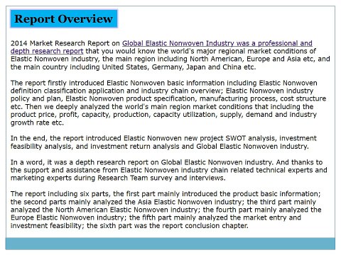 Global Elastic Nonwoven Market 2014 Size, Share, Growth, Trends, Demand and Forecast