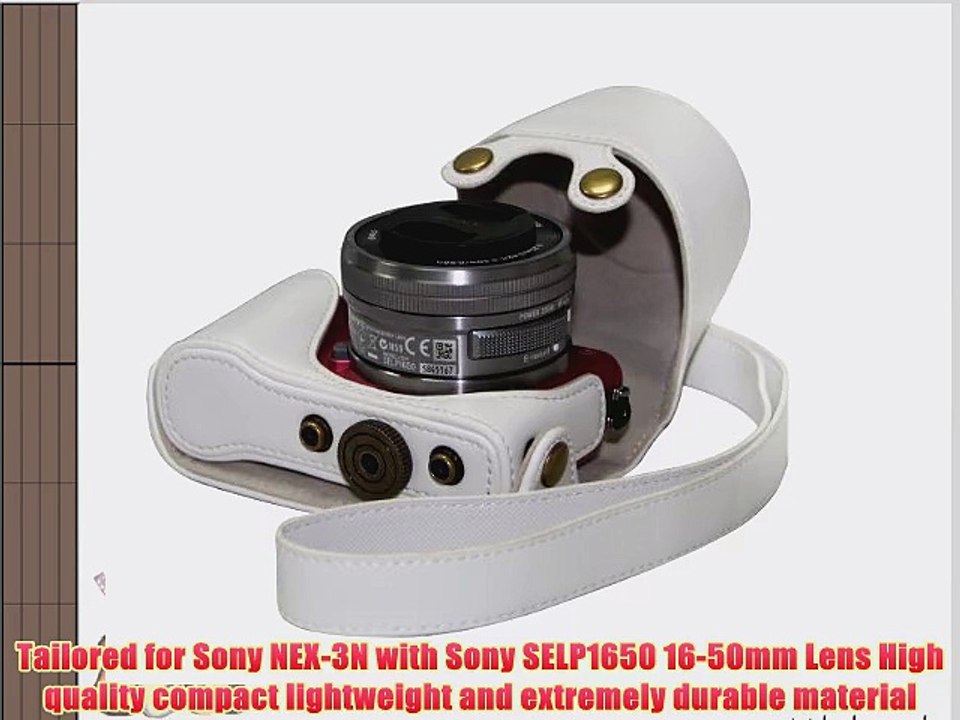 MegaGear Ever Ready Protective White Leather Camera Case Bag for Sony NEX-3N with Sony SELP1650