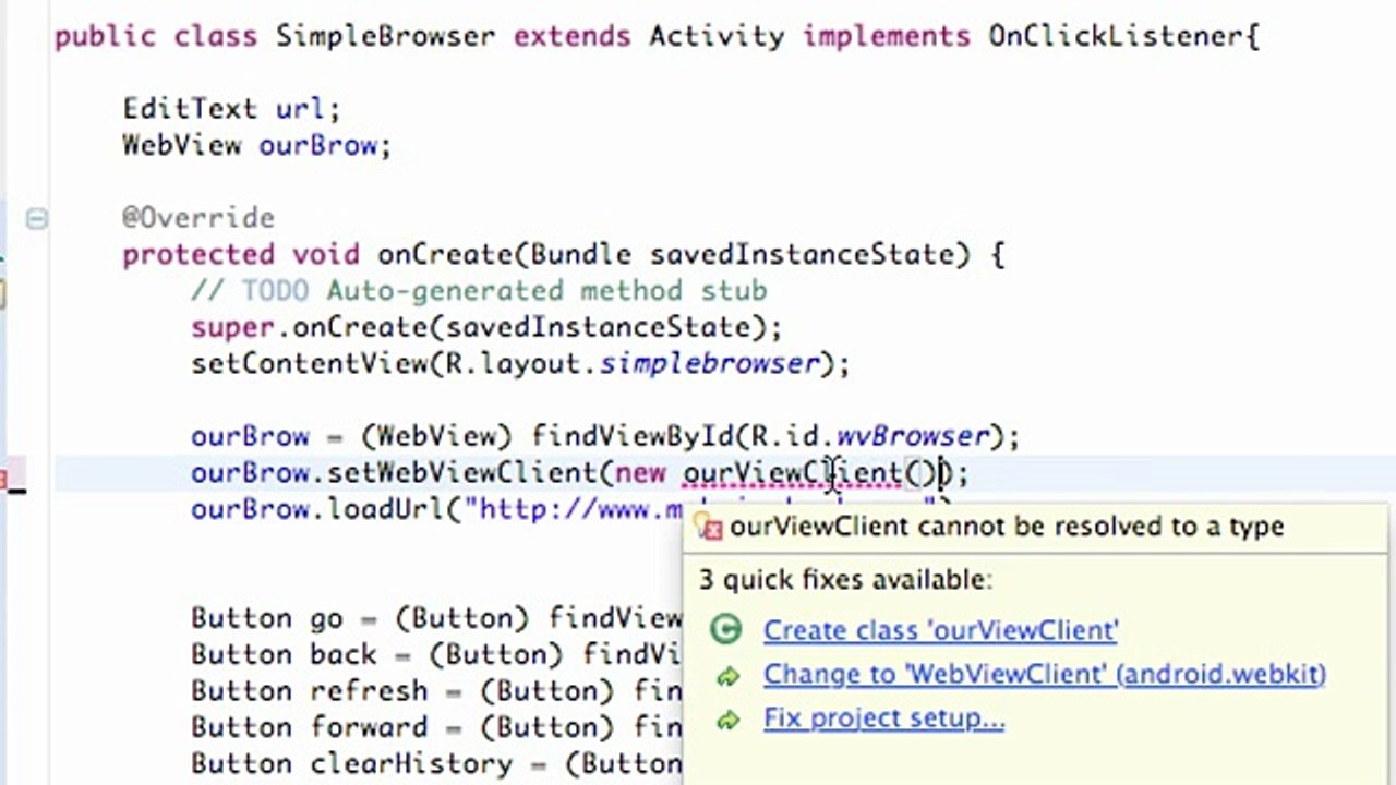 Android Application Development - 91 - Set WebView Client for a Brower app