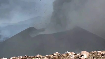 Up-close footage featuring Mount Etna explosion