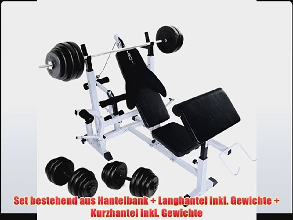 Multifunktions Hantelbank Kraftstation mit Hantelablage inkl. Kurz- und Langhantel Set verstellbar